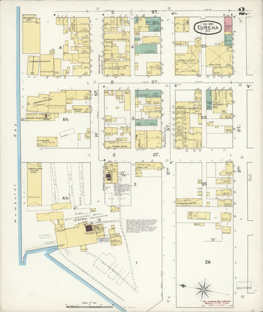 Sanborn Fire Insurance Map from Eureka, Humboldt County, California (1892), Sheet #0002 - Historic Sanborn Fire Insurance Map Print, vintage old map wall art, antique decor, genealogy gift, California California map