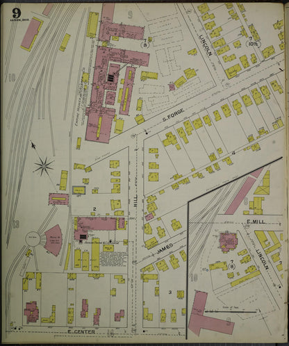 Sanborn Fire Insurance Map from Akron, Summit County, Ohio (1892), Sheet #0009 - Historic Sanborn Fire Insurance Map Print, vintage old map wall art, antique decor, genealogy gift, Ohio Ohio map