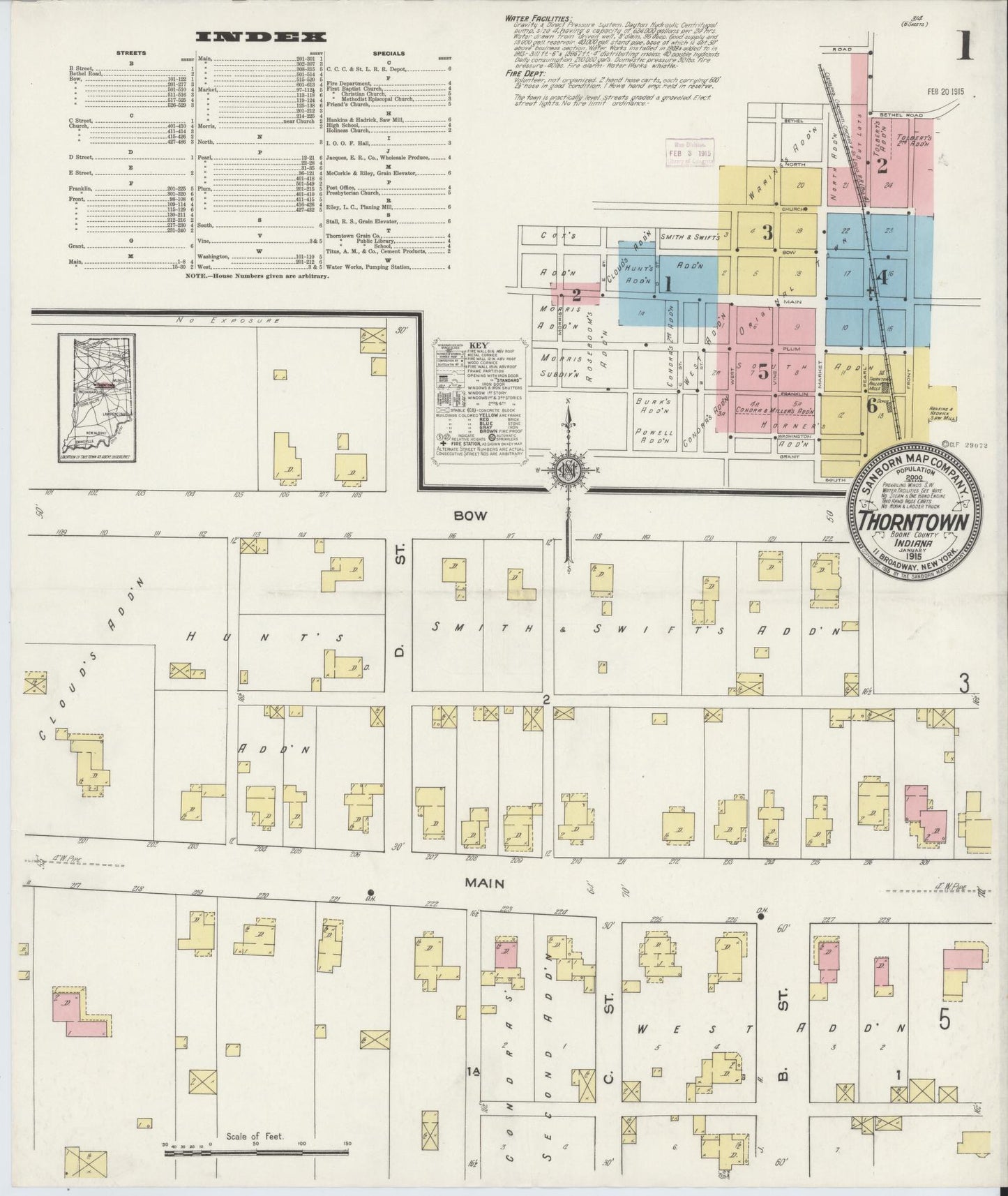 Sanborn Fire Insurance Map from Thorntown, Boone County, Indiana (1915), Sheet #0001 - Complete Map Set gallery image, historic Sanborn map, vintage wall art, Indiana Indiana