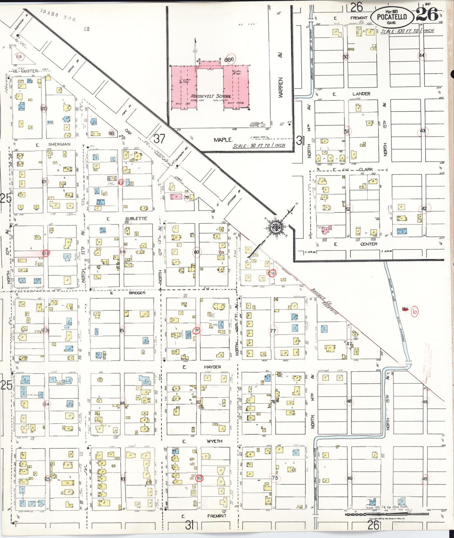 Sanborn Fire Insurance Map from Pocatello, Bannock County, Idaho (1948), Sheet #0026 - Complete Map Set gallery image, historic Sanborn map, vintage wall art, Idaho Idaho
