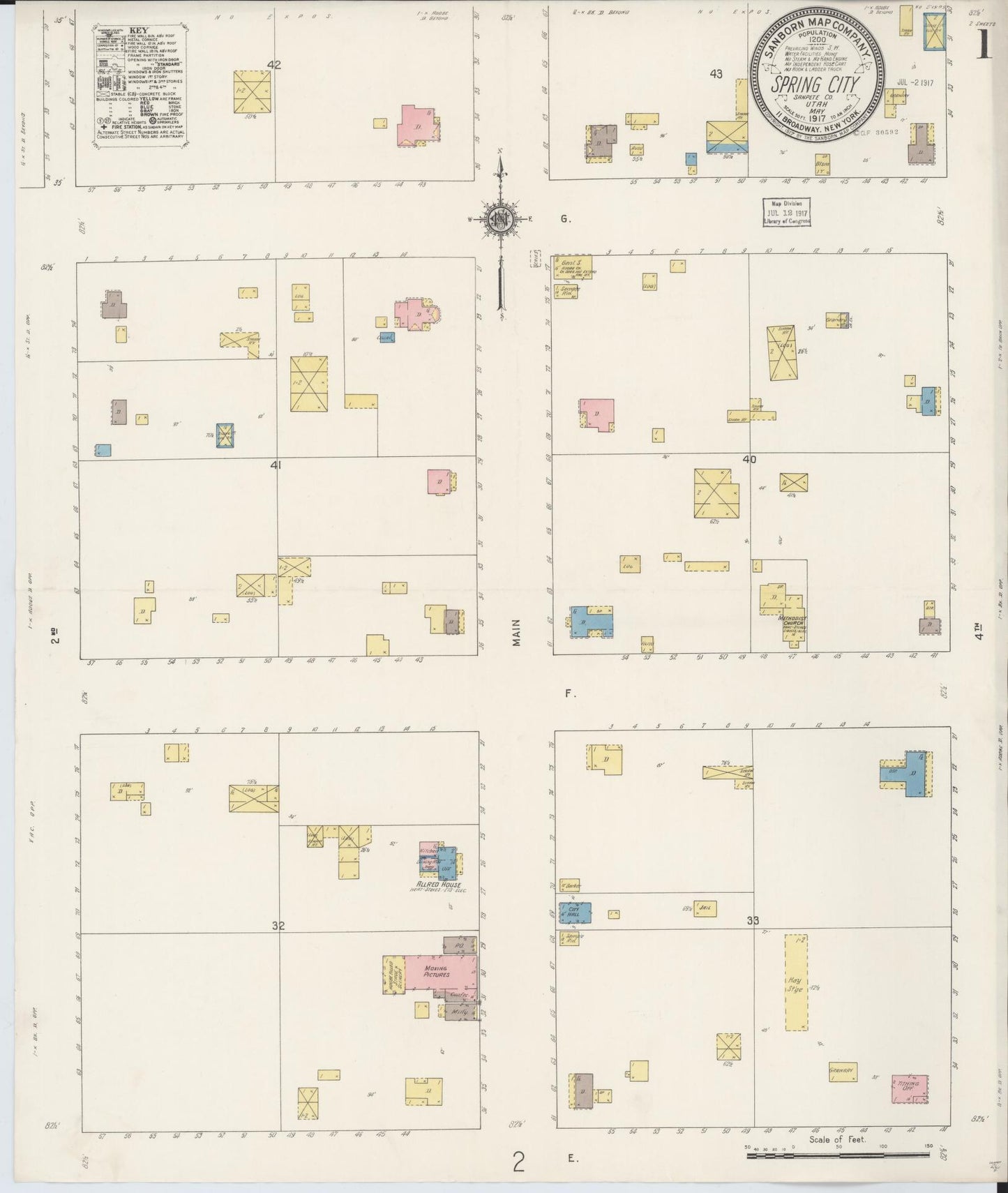 Sanborn Fire Insurance Map from Spring City, Sanpete County, Utah (1917), Sheet #0001 - Complete Map Set gallery image, historic Sanborn map, vintage wall art, Utah Utah