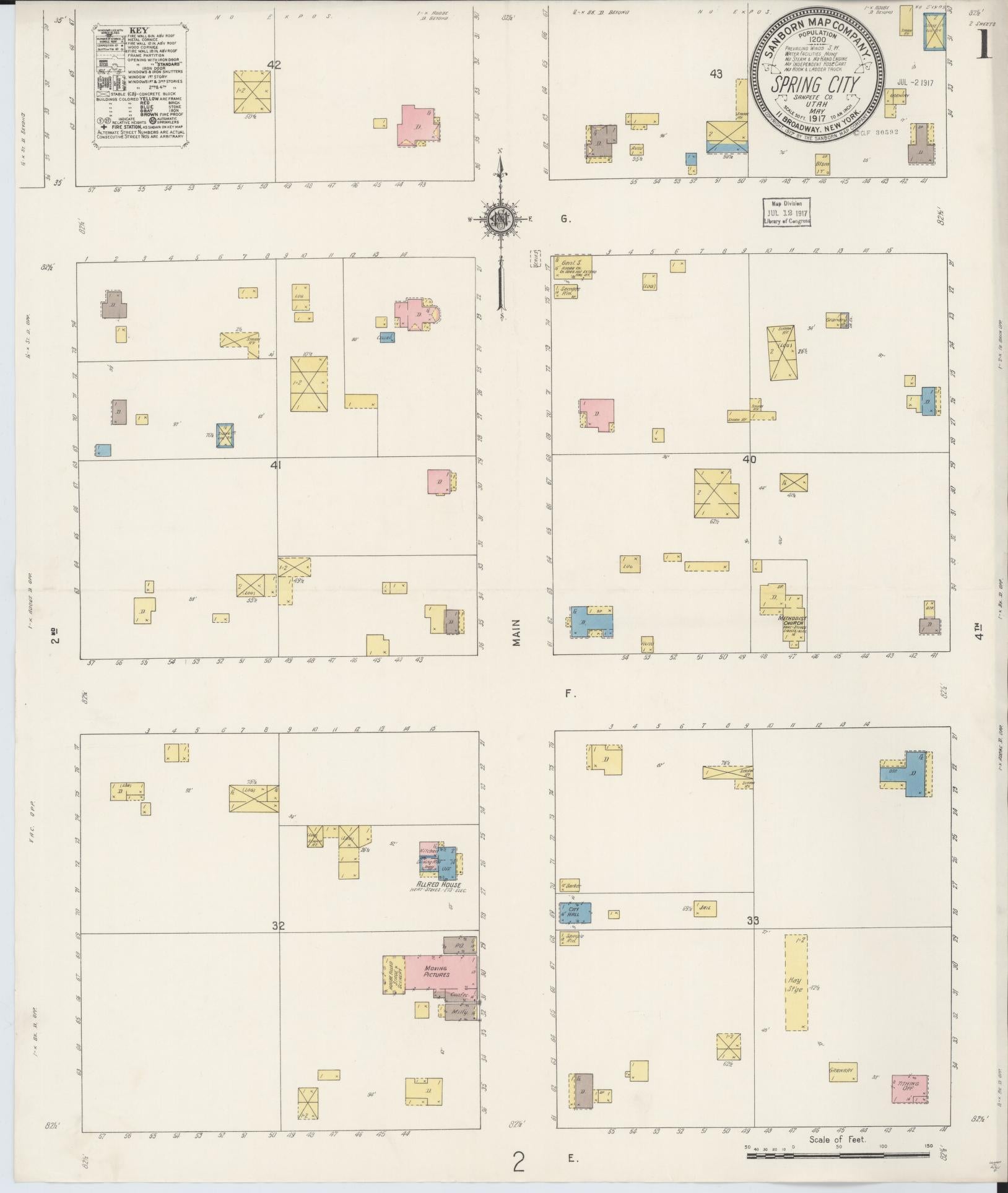 Sanborn Fire Insurance Map from Spring City, Sanpete County, Utah (1917), Sheet #0001 - Complete Map Set gallery image, historic Sanborn map, vintage wall art, Utah Utah