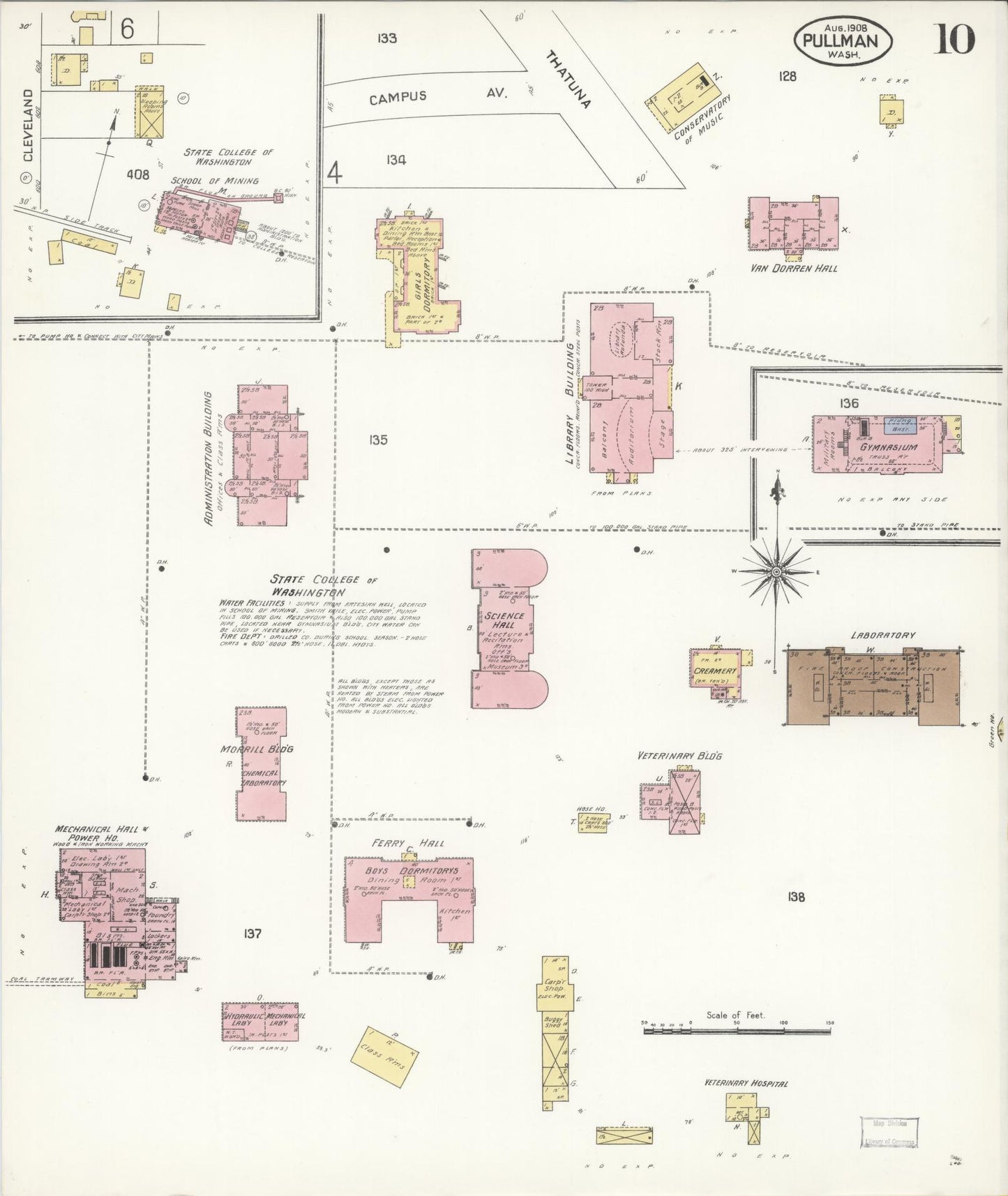 Sanborn Fire Insurance Map from Pullman, Whitman County, Washington (1908), Sheet #0010 - Complete Map Set gallery image, historic Sanborn map, vintage wall art, Washington Washington