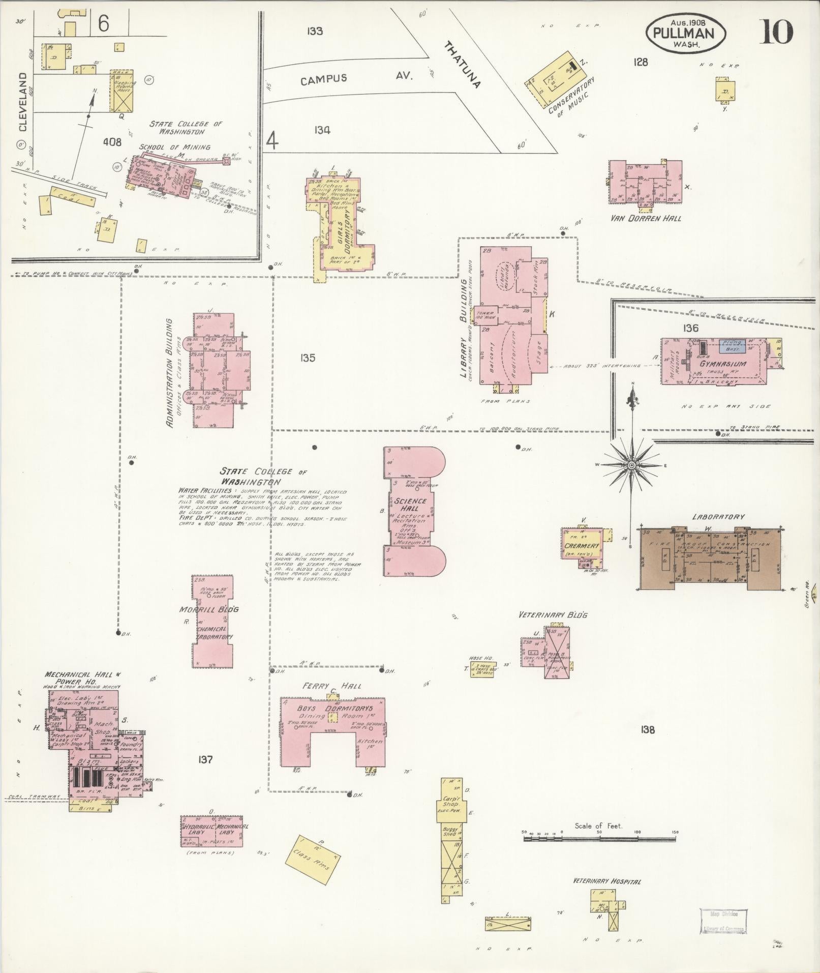 Sanborn Fire Insurance Map from Pullman, Whitman County, Washington (1908), Sheet #0010 - Complete Map Set gallery image, historic Sanborn map, vintage wall art, Washington Washington