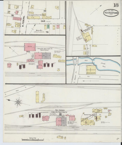 Sanborn Fire Insurance Map from Youngstown, Mahoning County, Ohio (1889), Sheet #0018 - Historic Sanborn Fire Insurance Map Print, vintage old map wall art, antique decor, genealogy gift, Ohio Ohio map