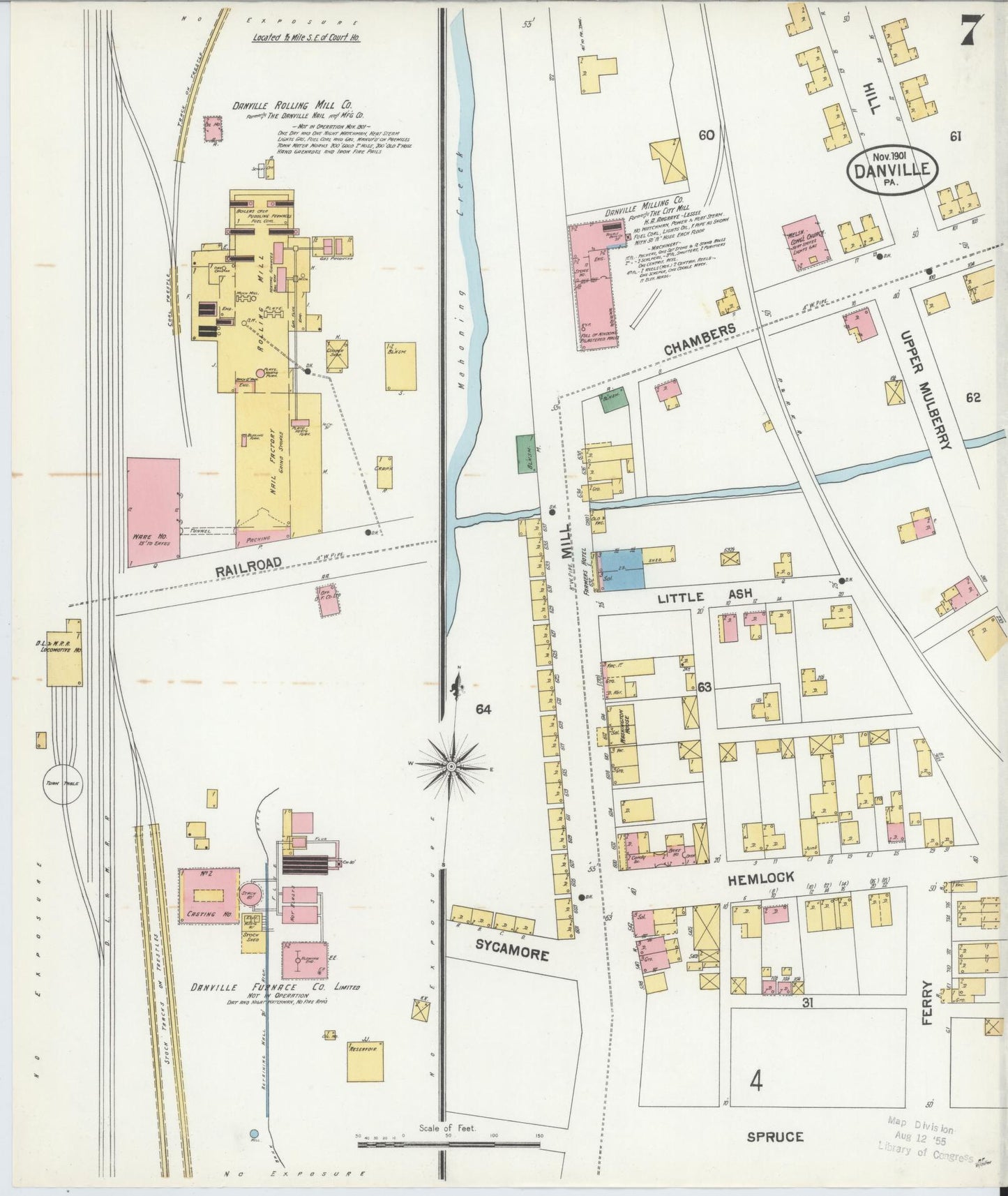 Sanborn Fire Insurance Map from Danville, Montour County, Pennsylvania (1901), Sheet #0007 - Historic Sanborn Fire Insurance Map Print, vintage old map wall art, antique decor, genealogy gift, Pennsylvania Pennsylvania map