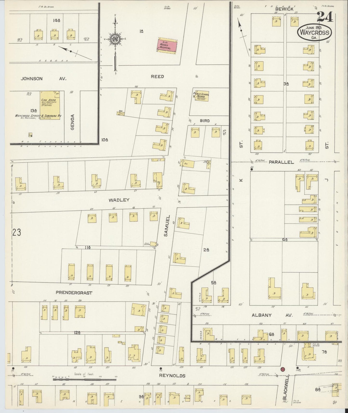 Sanborn Fire Insurance Map from Waycross, Ware County, Georgia (1913), Sheet #0024 - Complete Map Set gallery image, historic Sanborn map, vintage wall art, Georgia Georgia