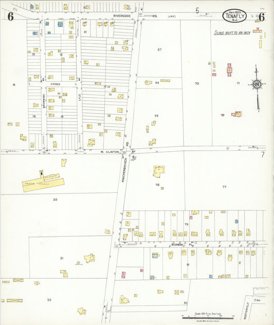 Sanborn Fire Insurance Map from Tenafly, Bergen County, New Jersey (1923), Sheet #0006 - Historic Sanborn Fire Insurance Map Print, vintage old map wall art, antique decor, genealogy gift, New Jersey New Jersey map