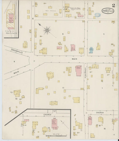 Sanborn Fire Insurance Map from Abbeville, Abbeville County, South Carolina (1894), Sheet #0002 - Complete Map Set gallery image, historic Sanborn map, vintage wall art, South Carolina South Carolina