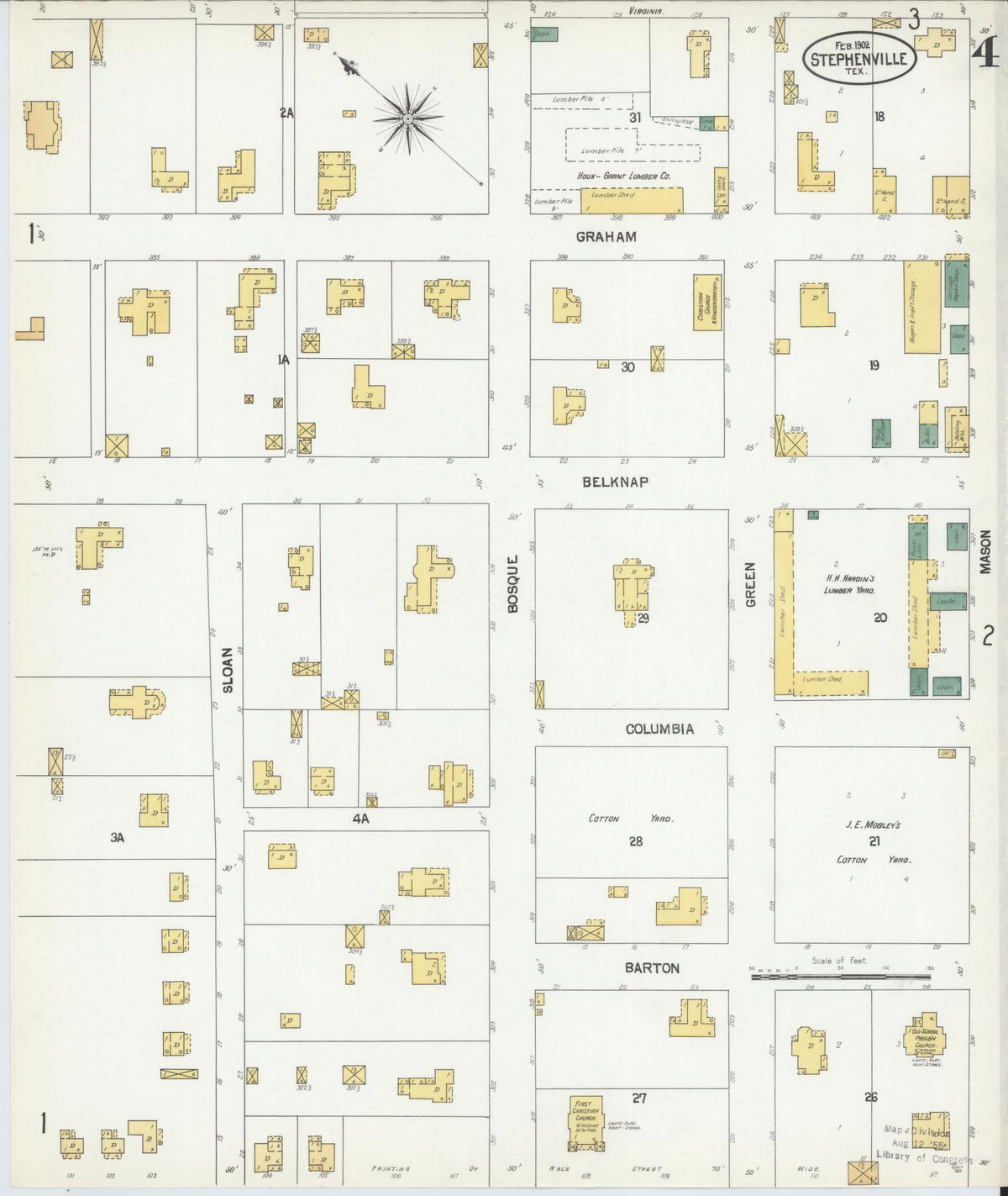 Sanborn Fire Insurance Map from Stephenville, Erath County, Texas (1902), Sheet #0004 - Complete Map Set gallery image, historic Sanborn map, vintage wall art, Texas Texas