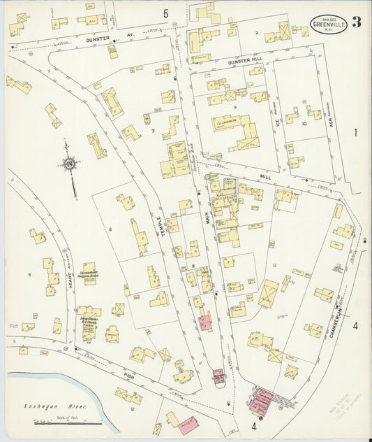 Sanborn Fire Insurance Map from Greenville, Hillsborough County, New Hampshire (1912), Sheet #0003 - Historic Sanborn Fire Insurance Map Print, vintage old map wall art, antique decor, genealogy gift, New Hampshire New Hampshire map