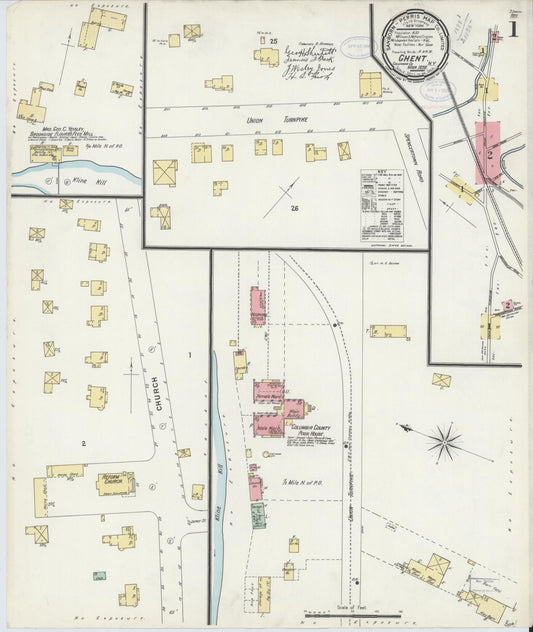 Sanborn Fire Insurance Map from Ghent, Columbia County, New York (1898), Sheet #0001 - Historic Sanborn Fire Insurance Map Print, vintage old map wall art, antique decor, genealogy gift, New York New York map
