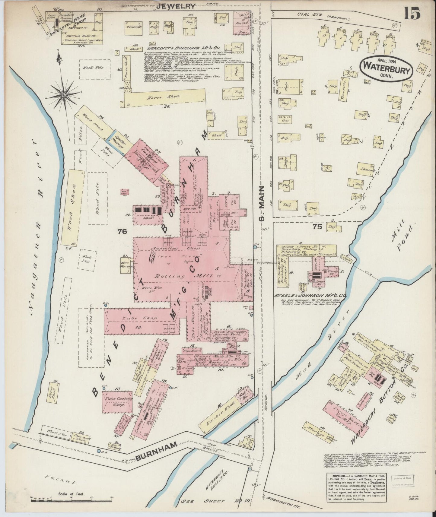 Sanborn Fire Insurance Map from Waterbury, New Haven County, Connecticut (1884), Sheet #0015 - Complete Map Set gallery image, historic Sanborn map, vintage wall art, Connecticut Connecticut