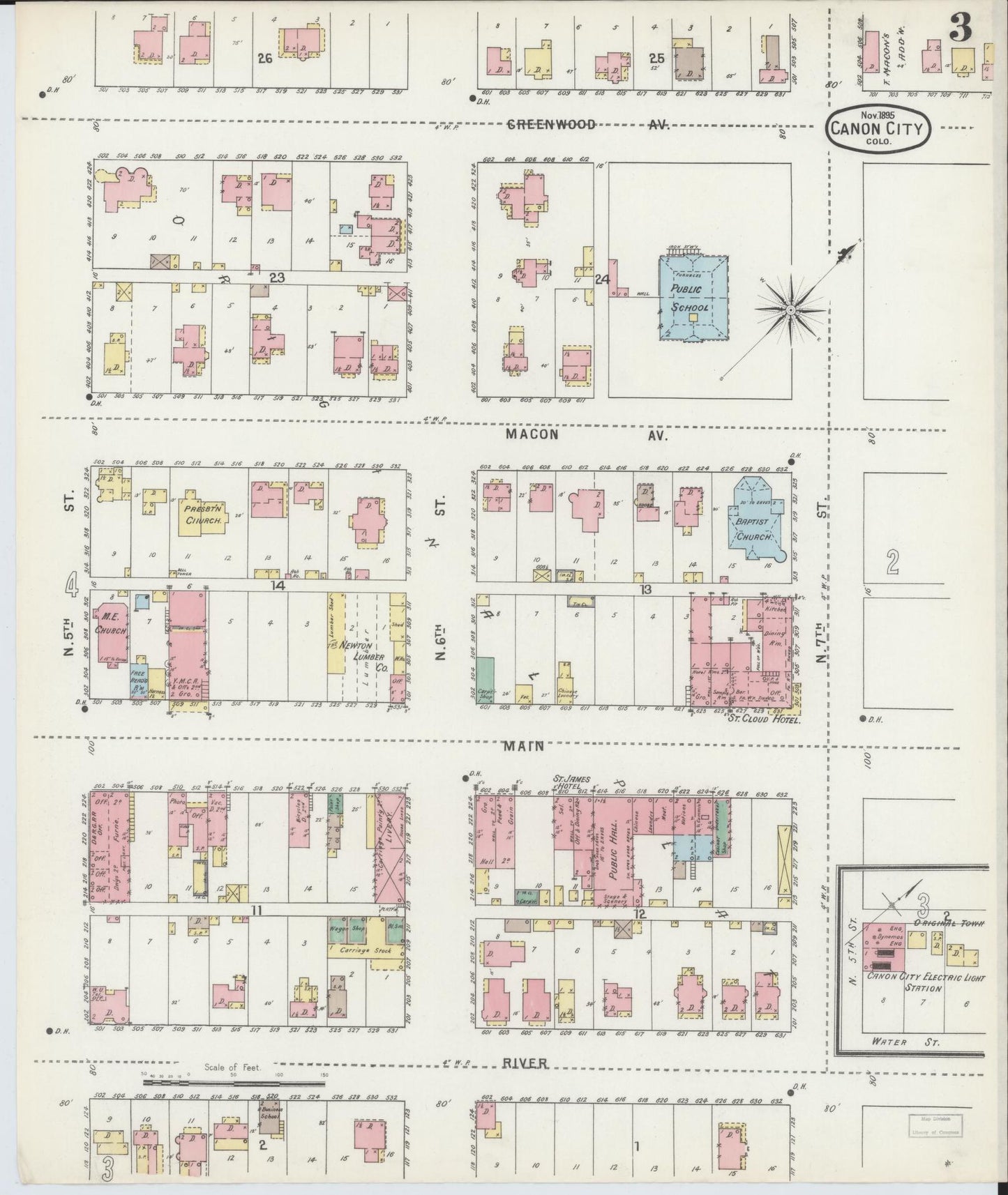 Sanborn Fire Insurance Map from Canon City, Fremont County, Colorado (1895), Sheet #0003 - Complete Map Set gallery image, historic Sanborn map, vintage wall art, Colorado Colorado