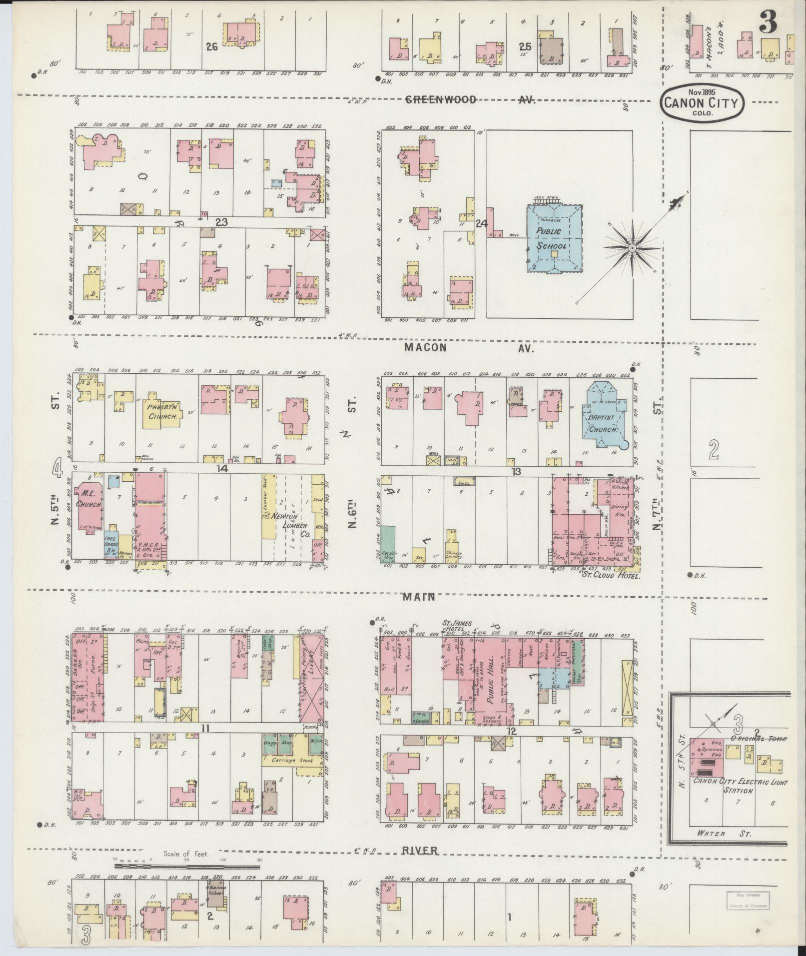 Sanborn Fire Insurance Map from Canon City, Fremont County, Colorado (1895), Sheet #0003 - Complete Map Set gallery image, historic Sanborn map, vintage wall art, Colorado Colorado