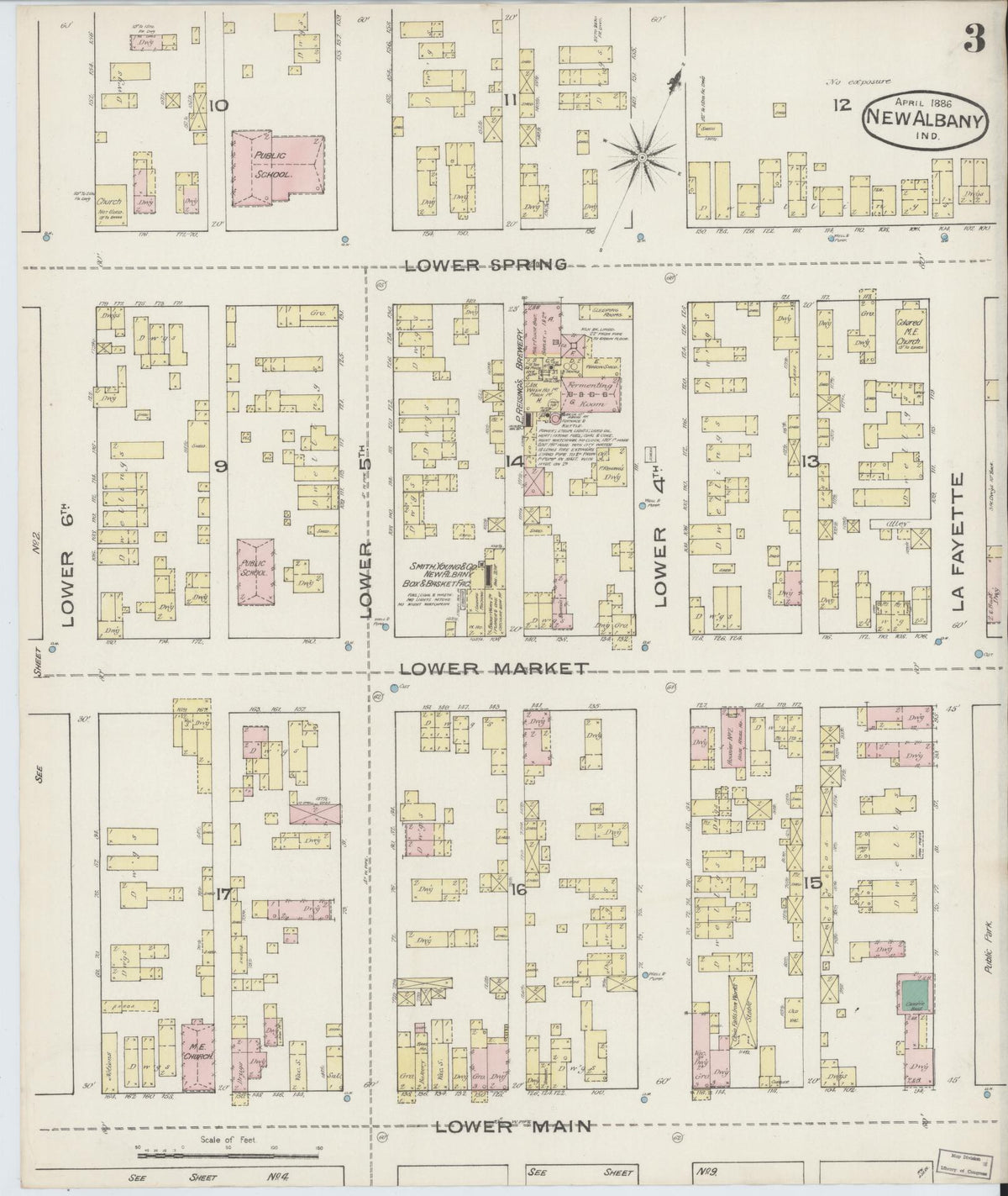Sanborn Fire Insurance Map from New Albany, Floyd County, Indiana (1886), Sheet #0003 - Historic Sanborn Fire Insurance Map Print, vintage old map wall art, antique decor, genealogy gift, Indiana Indiana map