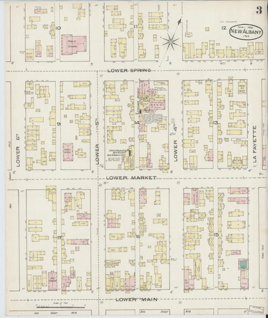 Sanborn Fire Insurance Map from New Albany, Floyd County, Indiana (1886), Sheet #0003 - Historic Sanborn Fire Insurance Map Print, vintage old map wall art, antique decor, genealogy gift, Indiana Indiana map