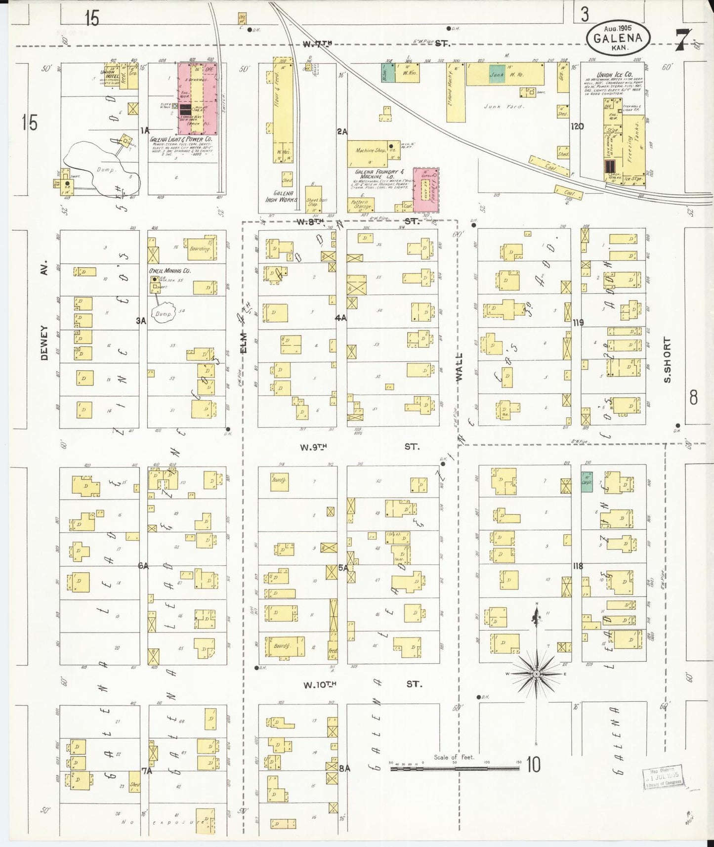 Sanborn Fire Insurance Map from Galena, Cherokee County, Kansas (1905), Sheet #0007 - Historic Sanborn Fire Insurance Map Print, vintage old map wall art, antique decor, genealogy gift, Kansas Kansas map