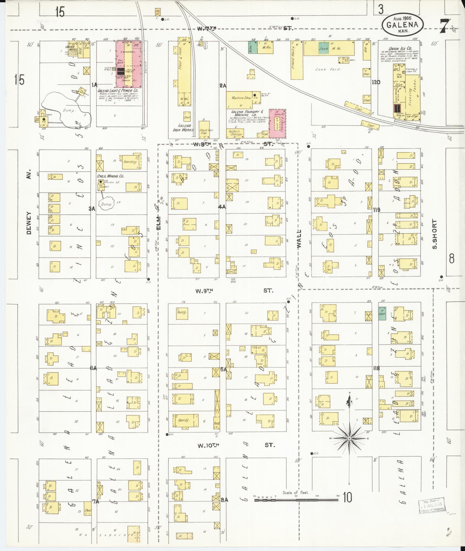 Sanborn Fire Insurance Map from Galena, Cherokee County, Kansas (1905), Sheet #0007 - Historic Sanborn Fire Insurance Map Print, vintage old map wall art, antique decor, genealogy gift, Kansas Kansas map