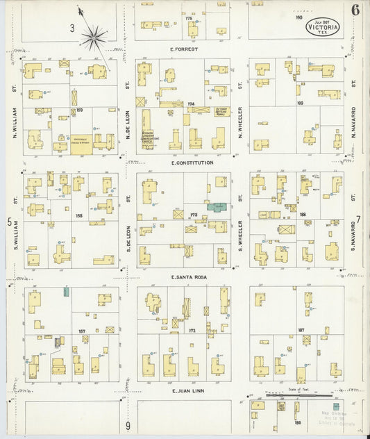 Sanborn Fire Insurance Map from Victoria, Victoria County, Texas (1907), Sheet #0006 - Historic Sanborn Fire Insurance Map Print, vintage old map wall art, antique decor, genealogy gift, Texas Texas map