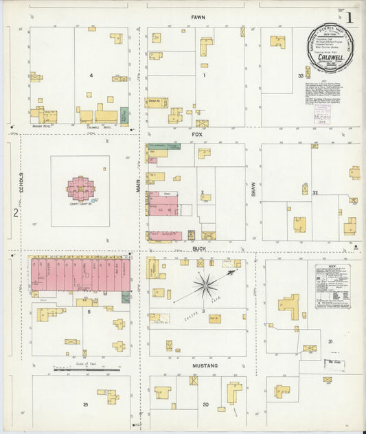Sanborn Fire Insurance Map from Caldwell, Burleson County, Texas (1901), Sheet #0001 - Historic Sanborn Fire Insurance Map Print, vintage old map wall art, antique decor, genealogy gift, Texas Texas map