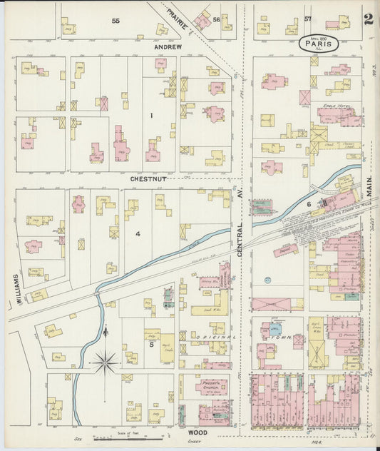 Sanborn Fire Insurance Map from Paris, Edgar County, Illinois (1890), Sheet #0002 - Historic Sanborn Fire Insurance Map Print, vintage old map wall art, antique decor, genealogy gift, Illinois Illinois map