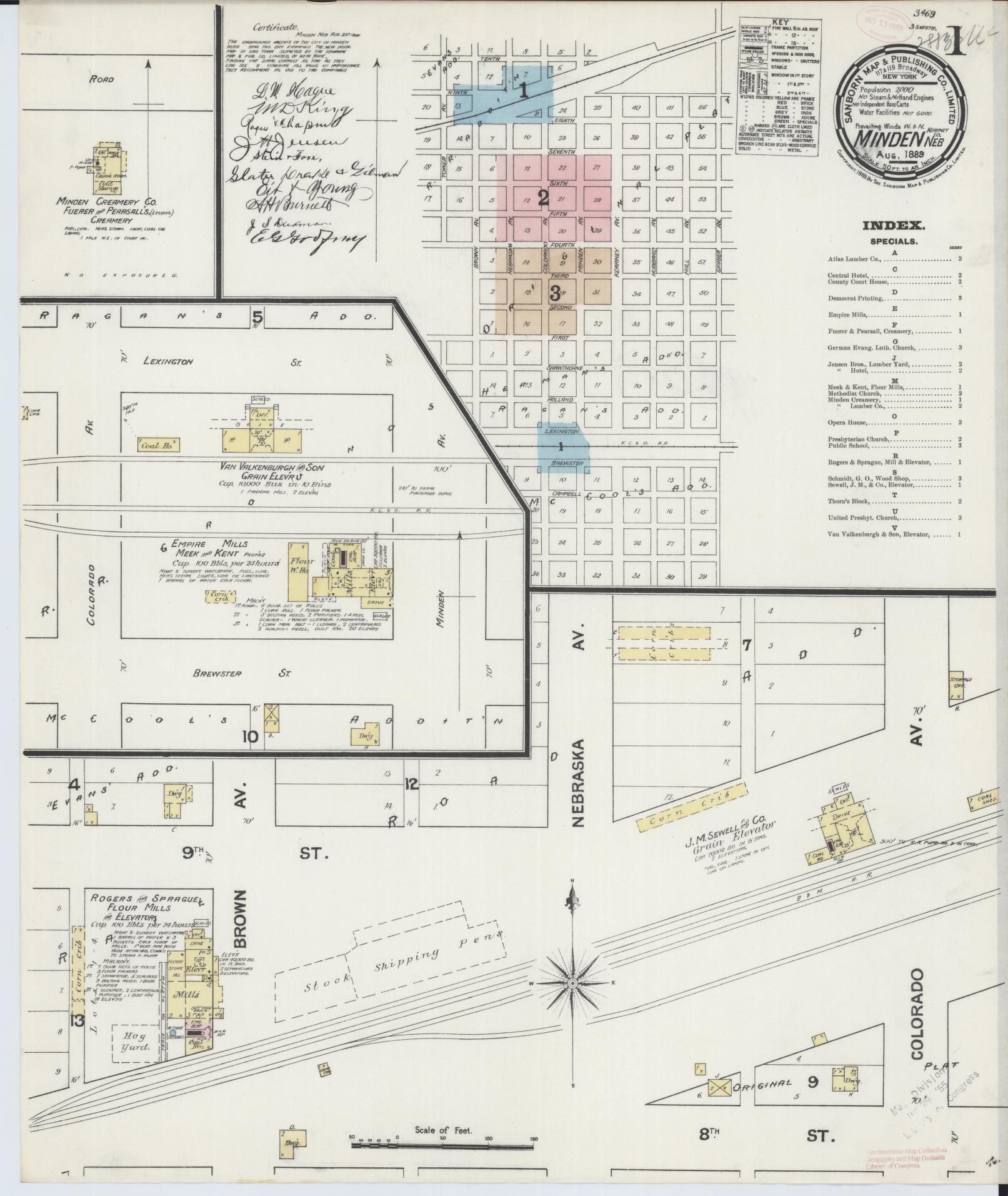 Sanborn Fire Insurance Map from Minden, Kearney County, Nebraska (1889), Sheet #0001 - Historic Sanborn Fire Insurance Map Print, vintage old map wall art, antique decor, genealogy gift, Nebraska Nebraska map