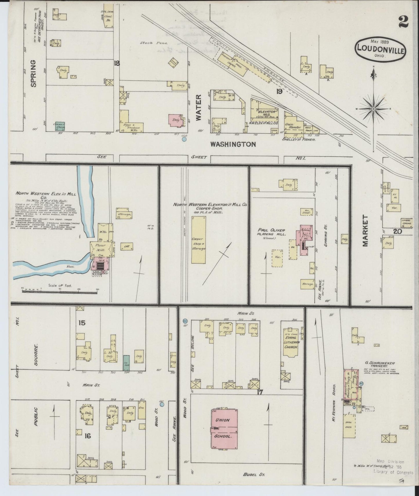 Sanborn Fire Insurance Map from Loudonville, Ashland County, Ohio (1889), Sheet #0002 - Historic Sanborn Fire Insurance Map Print, vintage old map wall art, antique decor, genealogy gift, Ohio Ohio map
