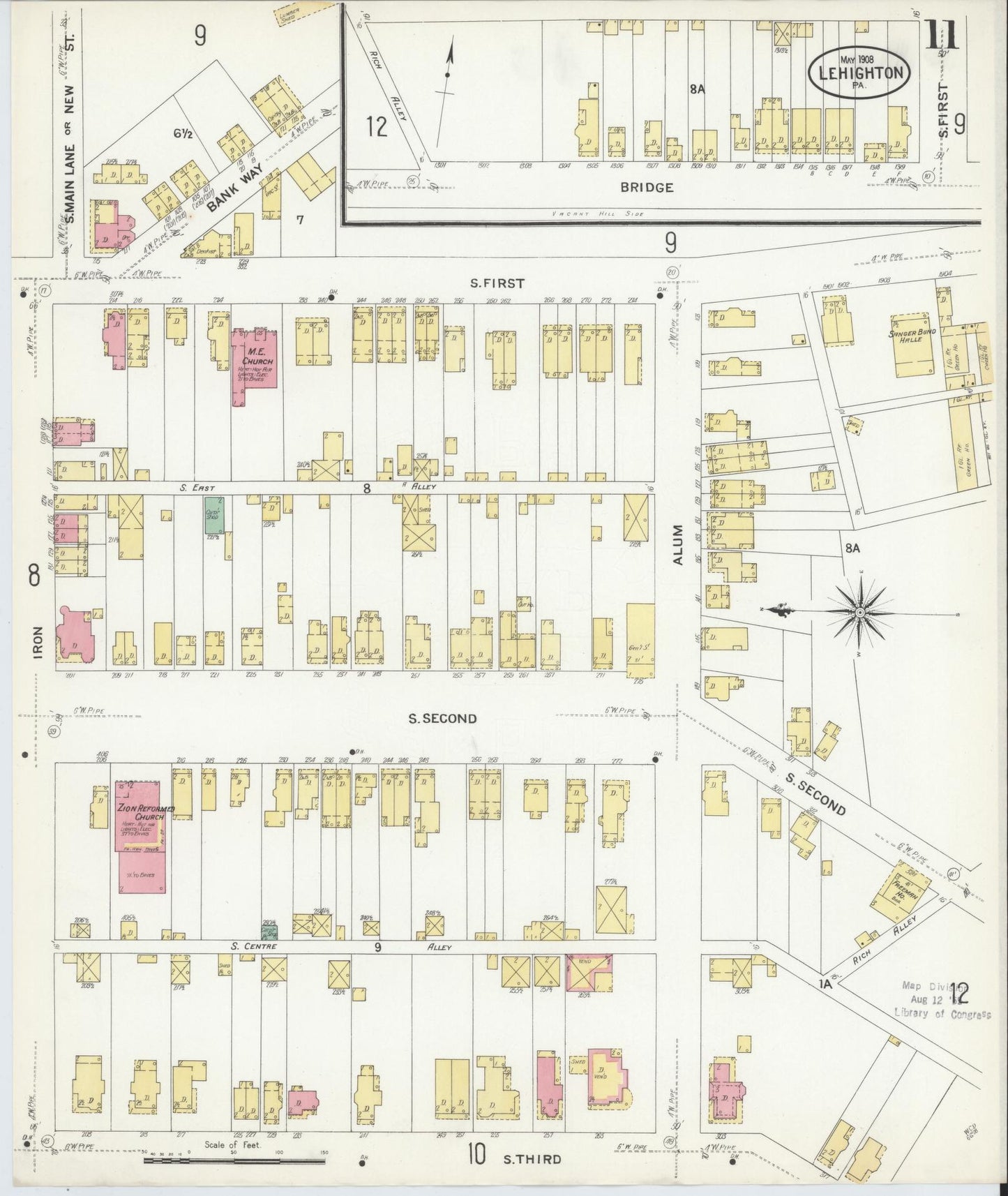 Sanborn Fire Insurance Map from Lehighton, Carbon County, Pennsylvania (1908), Sheet #0011 - Complete Map Set gallery image, historic Sanborn map, vintage wall art, Pennsylvania Pennsylvania