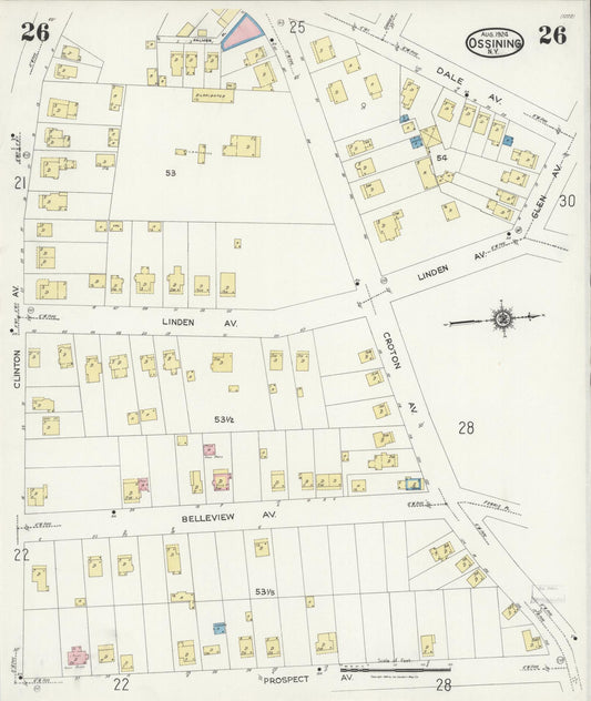 Sanborn Fire Insurance Map from Ossining, Westchester County, New York (1924), Sheet #0026 - Historic Sanborn Fire Insurance Map Print, vintage old map wall art, antique decor, genealogy gift, New York New York map