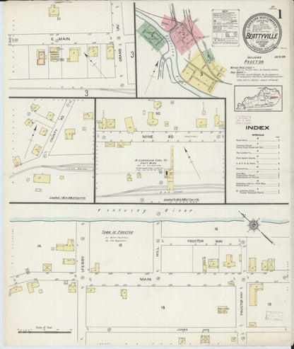 Sanborn Fire Insurance Map from Beattyville, Lee County, Kentucky (1914), Sheet #0001 - Complete Map Set gallery image, historic Sanborn map, vintage wall art, Kentucky Kentucky