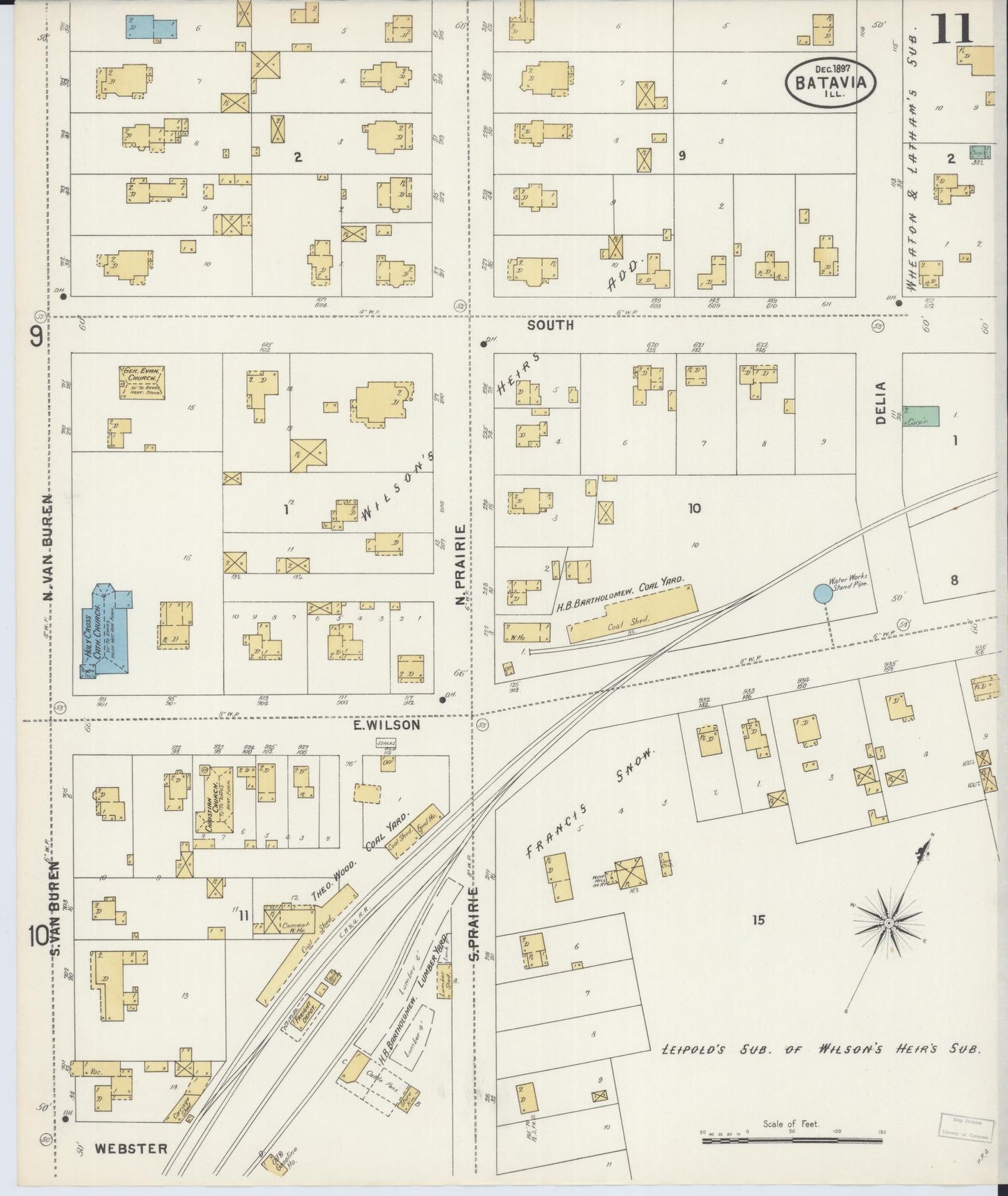Sanborn Fire Insurance Map from Batavia, Kane County, Illinois (1897), Sheet #0011 - Historic Sanborn Fire Insurance Map Print, vintage old map wall art, antique decor, genealogy gift, Illinois Illinois map