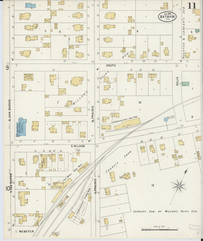 Sanborn Fire Insurance Map from Batavia, Kane County, Illinois (1897), Sheet #0011 - Historic Sanborn Fire Insurance Map Print, vintage old map wall art, antique decor, genealogy gift, Illinois Illinois map