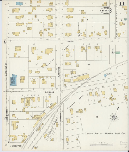 Sanborn Fire Insurance Map from Batavia, Kane County, Illinois (1897), Sheet #0011 - Historic Sanborn Fire Insurance Map Print, vintage old map wall art, antique decor, genealogy gift, Illinois Illinois map