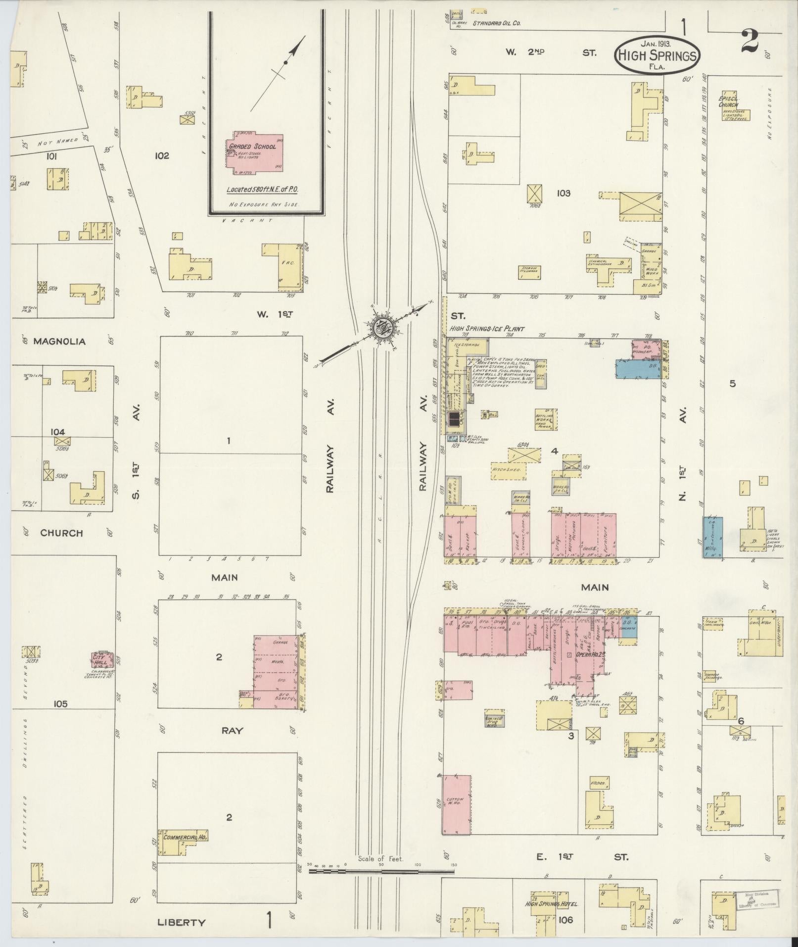 Sanborn Fire Insurance Map from High Springs, Alachua County, Florida (1913), Sheet #0002 - Complete Map Set gallery image, historic Sanborn map, vintage wall art, Florida Florida