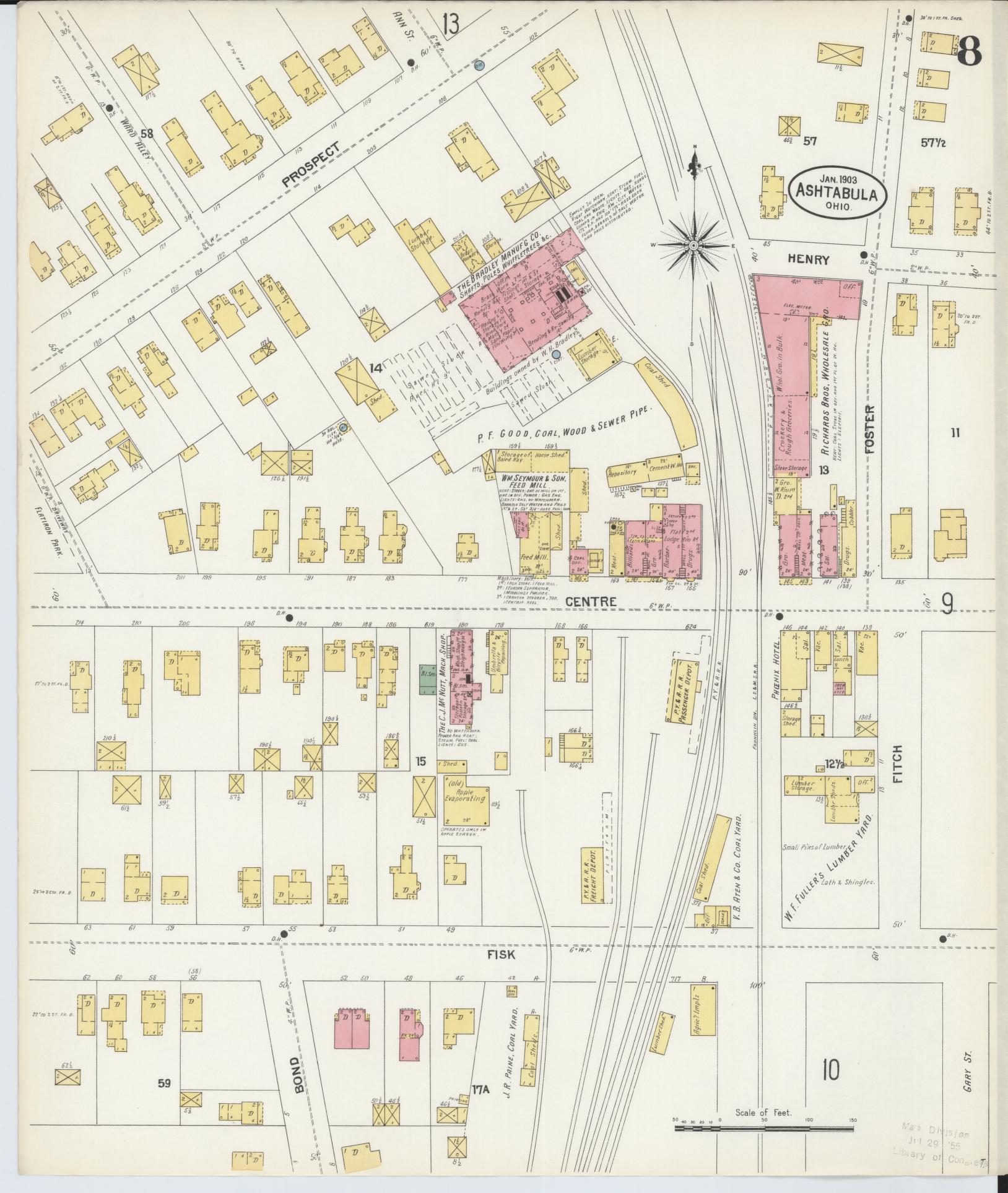 Sanborn Fire Insurance Map from Ashtabula, Ashtabula County, Ohio (1903), Sheet #0008 - Complete Map Set gallery image, historic Sanborn map, vintage wall art, Ohio Ohio