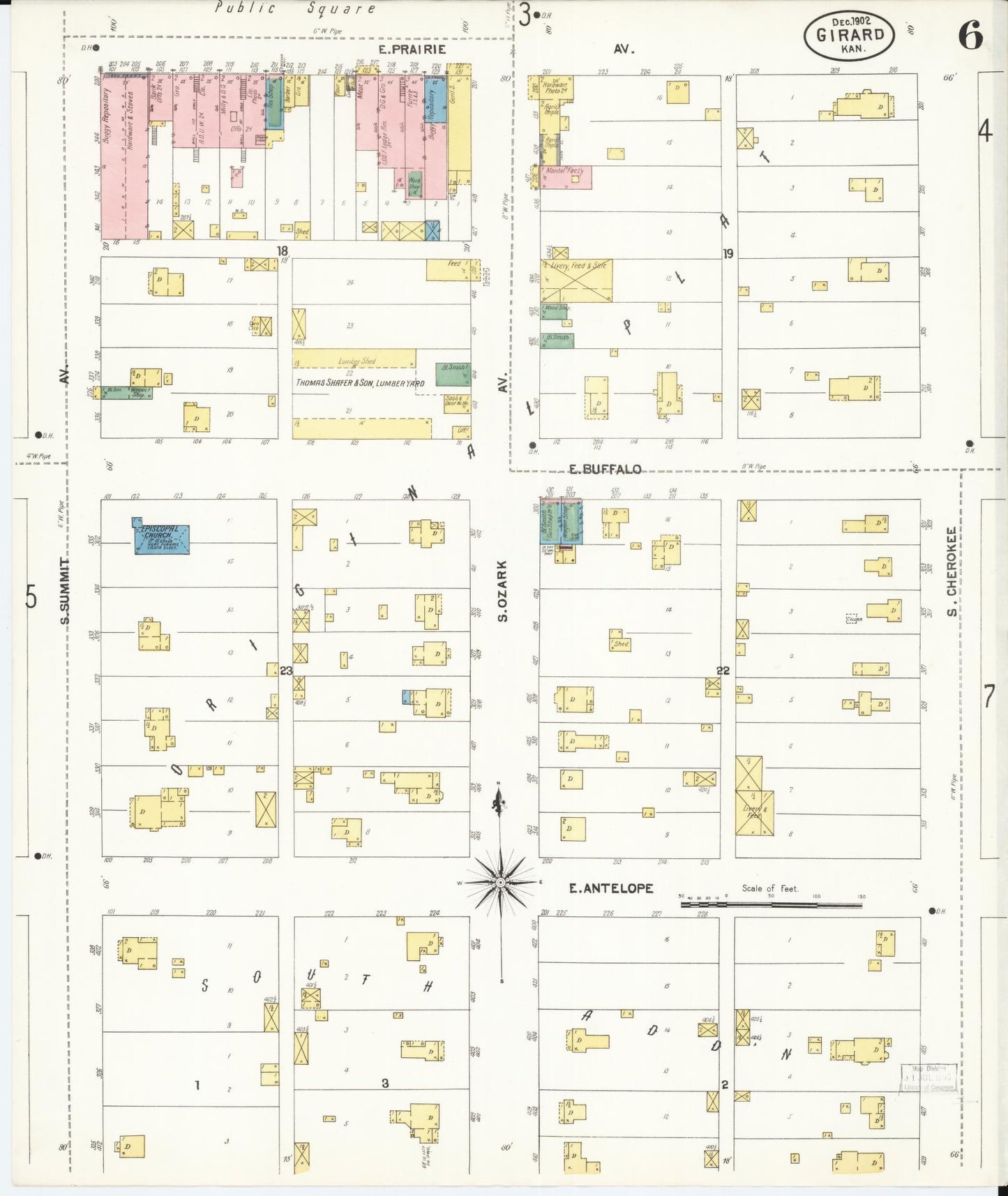 Sanborn Fire Insurance Map from Girard, Crawford County, Kansas (1902), Sheet #0006 - Complete Map Set gallery image, historic Sanborn map, vintage wall art, Kansas Kansas