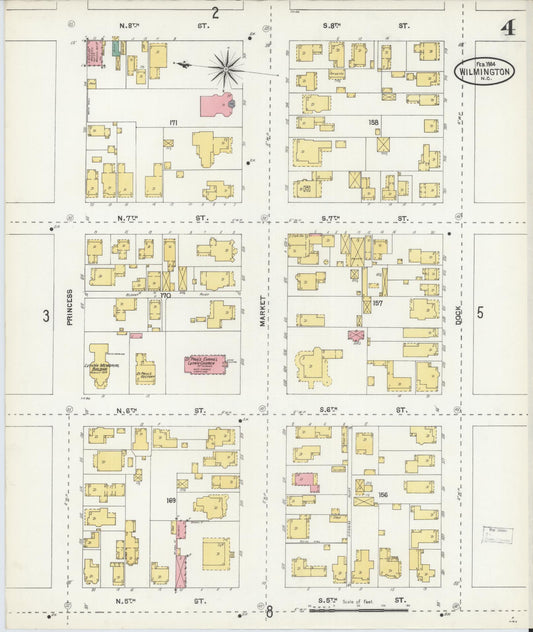 Sanborn Fire Insurance Map from Wilmington, New Hanover County, North Carolina (1904), Sheet #0004 - Historic Sanborn Fire Insurance Map Print, vintage old map wall art, antique decor, genealogy gift, North Carolina North Carolina map