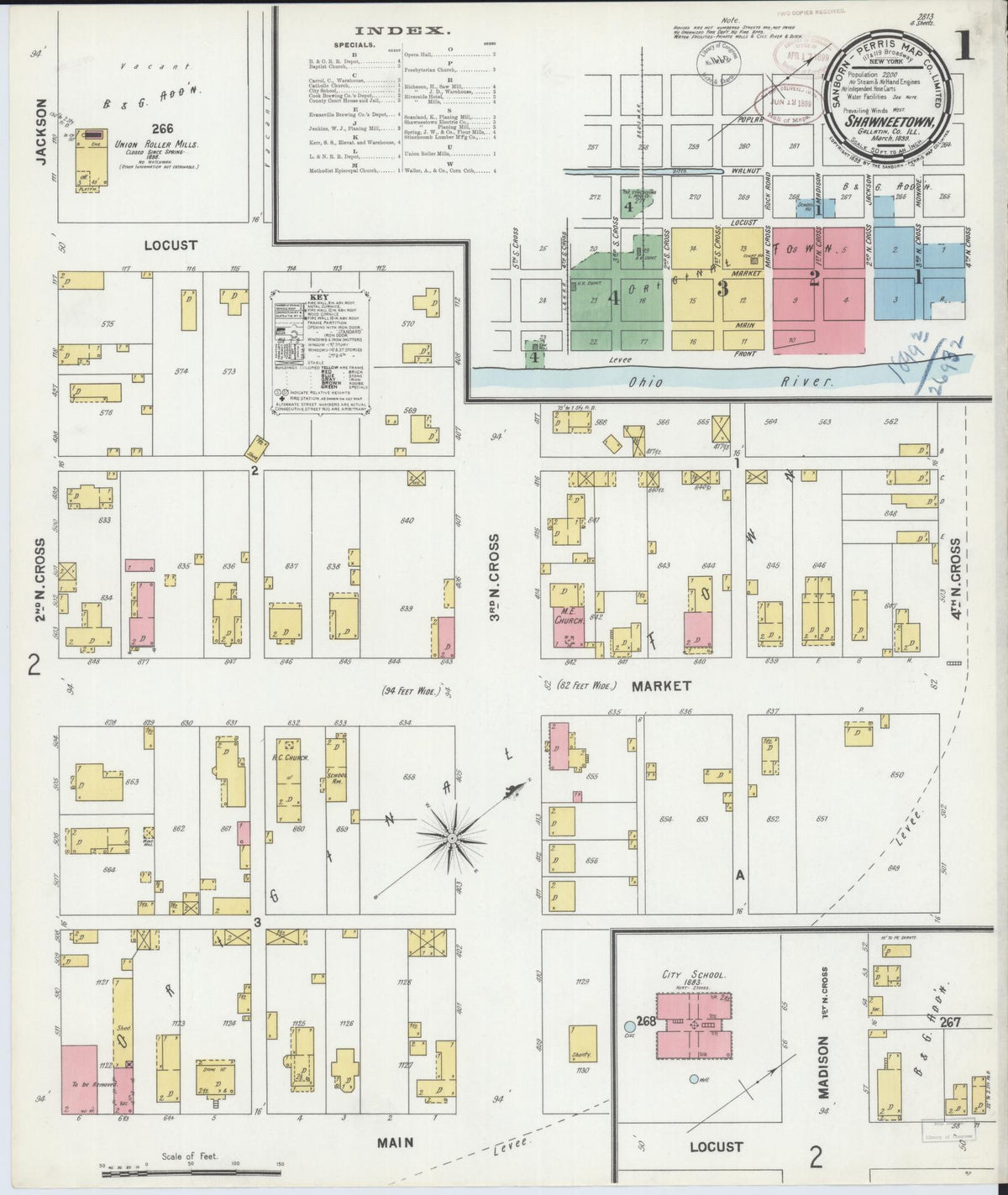 Sanborn Fire Insurance Map from Shawneetown, Gallatin County, Illinois (1899), Sheet #0001 - Historic Sanborn Fire Insurance Map Print, vintage old map wall art, antique decor, genealogy gift, Illinois Illinois map
