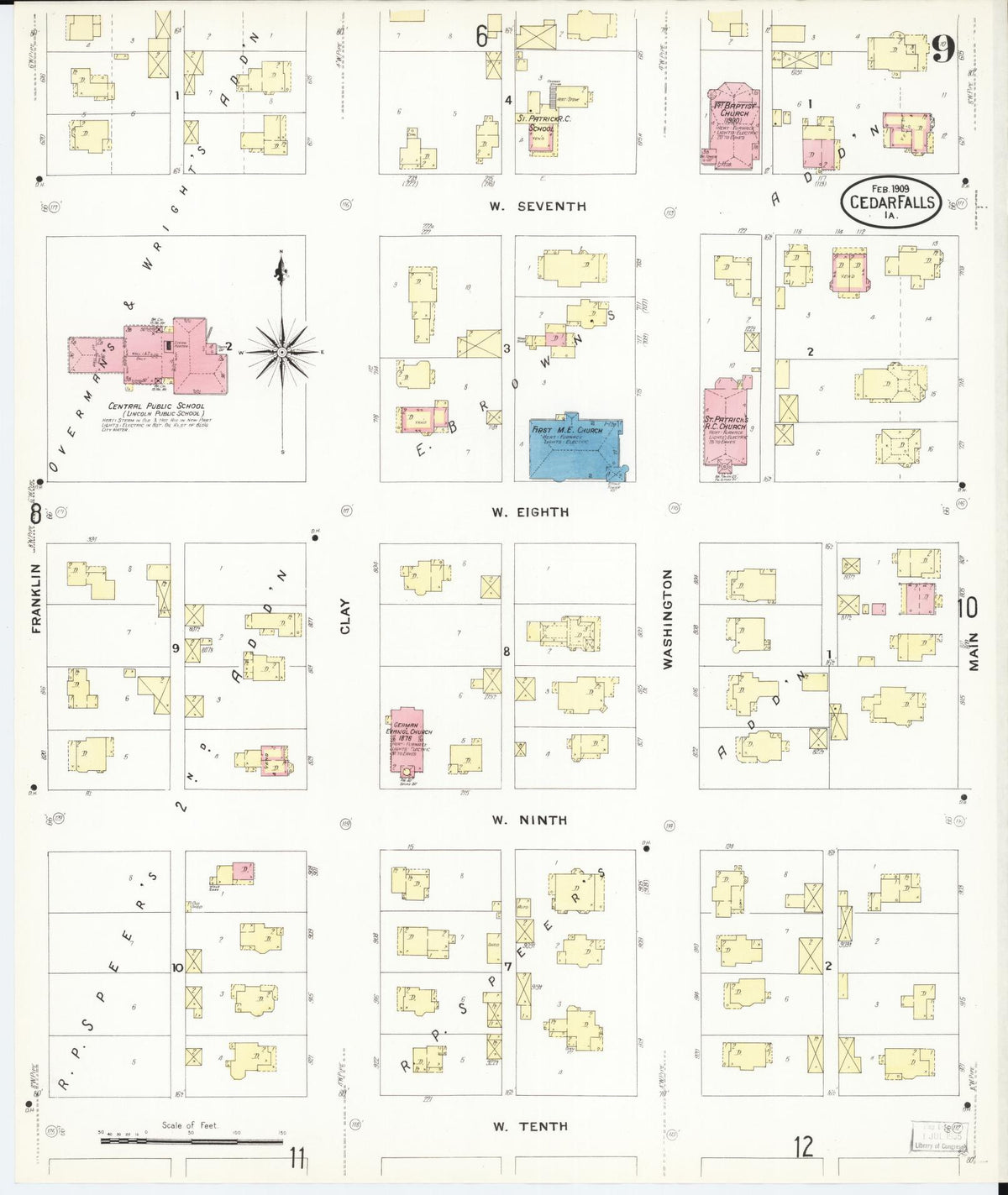 Sanborn Fire Insurance Map from Cedar Falls, Black Hawk County, Iowa (1909), Sheet #0009 - Historic Sanborn Fire Insurance Map Print