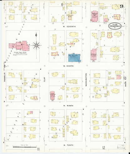 Sanborn Fire Insurance Map from Cedar Falls, Black Hawk County, Iowa (1909), Sheet #0009 - Historic Sanborn Fire Insurance Map Print