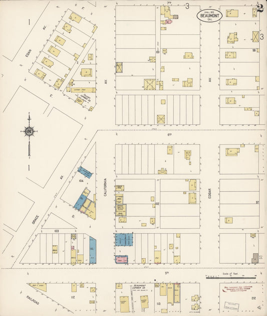 Sanborn Fire Insurance Map from Beaumont, Riverside County, California (1915), Sheet #0002 - Historic Sanborn Fire Insurance Map Print, vintage old map wall art, antique decor, genealogy gift, California California map