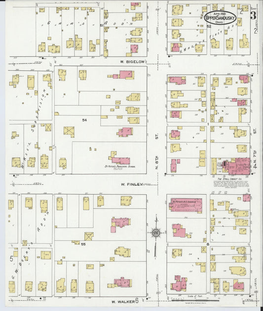Sanborn Fire Insurance Map from Upper Sandusky, Wyandot County, Ohio (1921), Sheet #0003 - Historic Sanborn Fire Insurance Map Print, vintage old map wall art, antique decor, genealogy gift, Ohio Ohio map