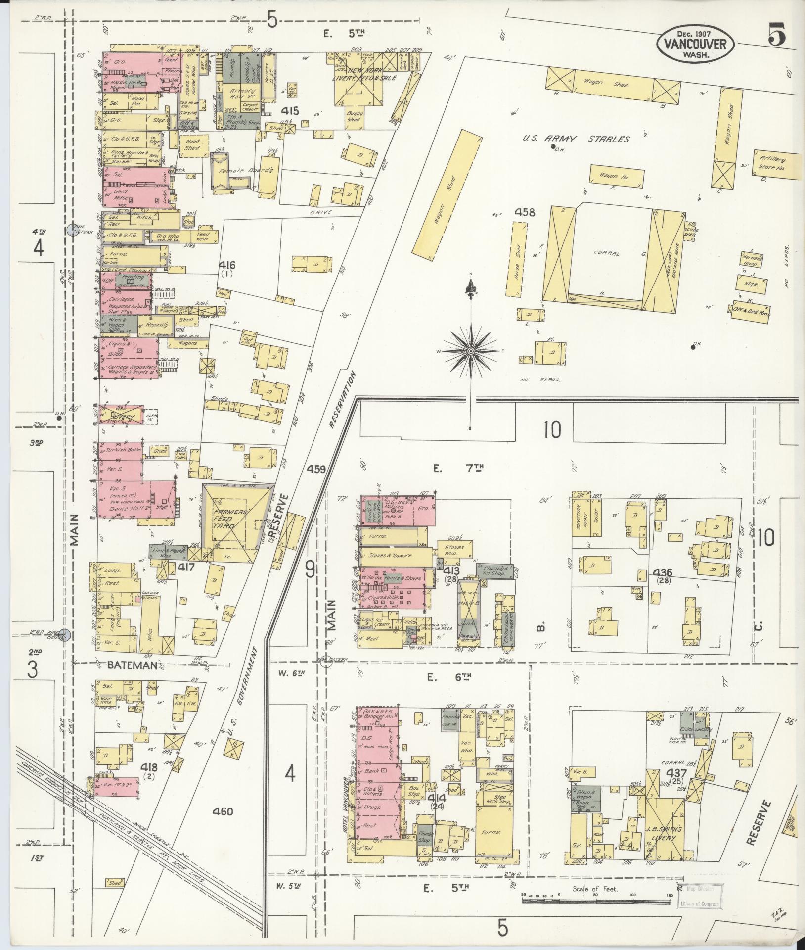 Sanborn Fire Insurance Map from Vancouver, Clark County, Washington (1907), Sheet #0005 - Historic Sanborn Fire Insurance Map Print, vintage old map wall art, antique decor, genealogy gift, Washington Washington map