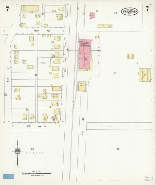 Sanborn Fire Insurance Map from Winter Haven, Polk County, Florida (1924), Sheet #0007 - Historic Sanborn Fire Insurance Map Print, vintage old map wall art, antique decor, genealogy gift, Florida Florida map
