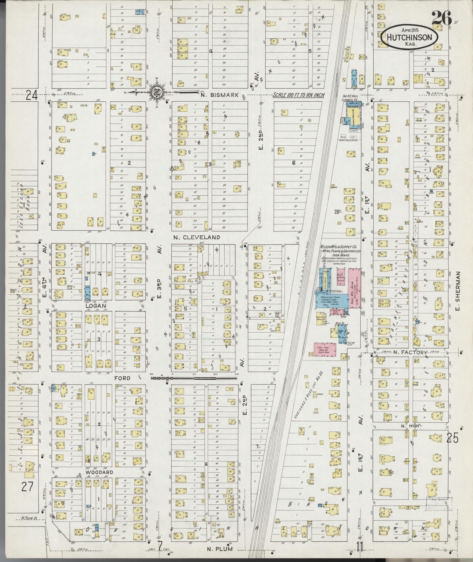 Sanborn Fire Insurance Map from Hutchinson, Reno County, Kansas (1915), Sheet #0027 - Complete Map Set gallery image, historic Sanborn map, vintage wall art, Kansas Kansas