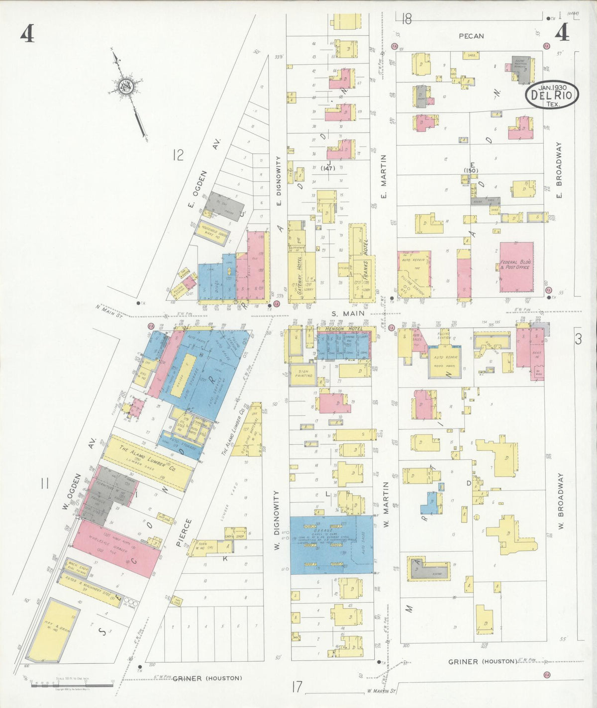 Sanborn Fire Insurance Map from Del Rio, Val Verde County, Texas (1930), Sheet #0004 - Complete Map Set gallery image, historic Sanborn map, vintage wall art, Texas Texas