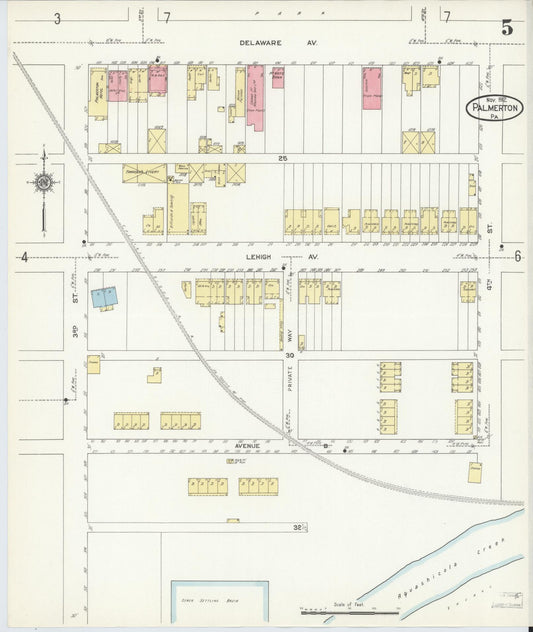 Sanborn Fire Insurance Map from Palmerton, Carbon County, Pennsylvania (1912), Sheet #0005 - Historic Sanborn Fire Insurance Map Print, vintage old map wall art, antique decor, genealogy gift, Pennsylvania Pennsylvania map