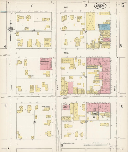 Sanborn Fire Insurance Map from Dallas, Polk County, Oregon (1913), Sheet #0005 - Historic Sanborn Fire Insurance Map Print, vintage old map wall art, antique decor, genealogy gift, Oregon Oregon map