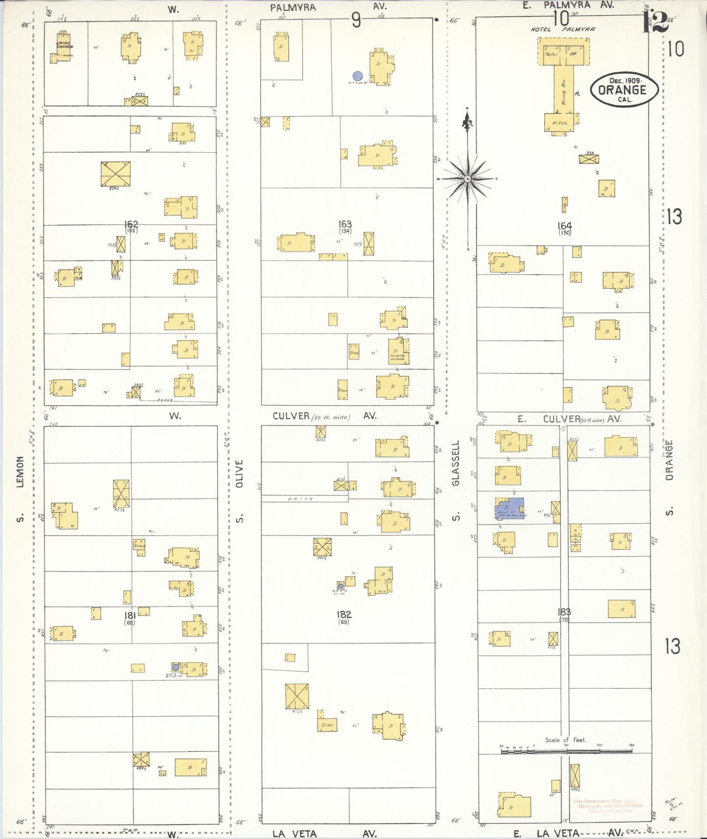 Sanborn Fire Insurance Map from Orange, Orange County, California (1909), Sheet #0012 - Complete Map Set gallery image, historic Sanborn map, vintage wall art, California California